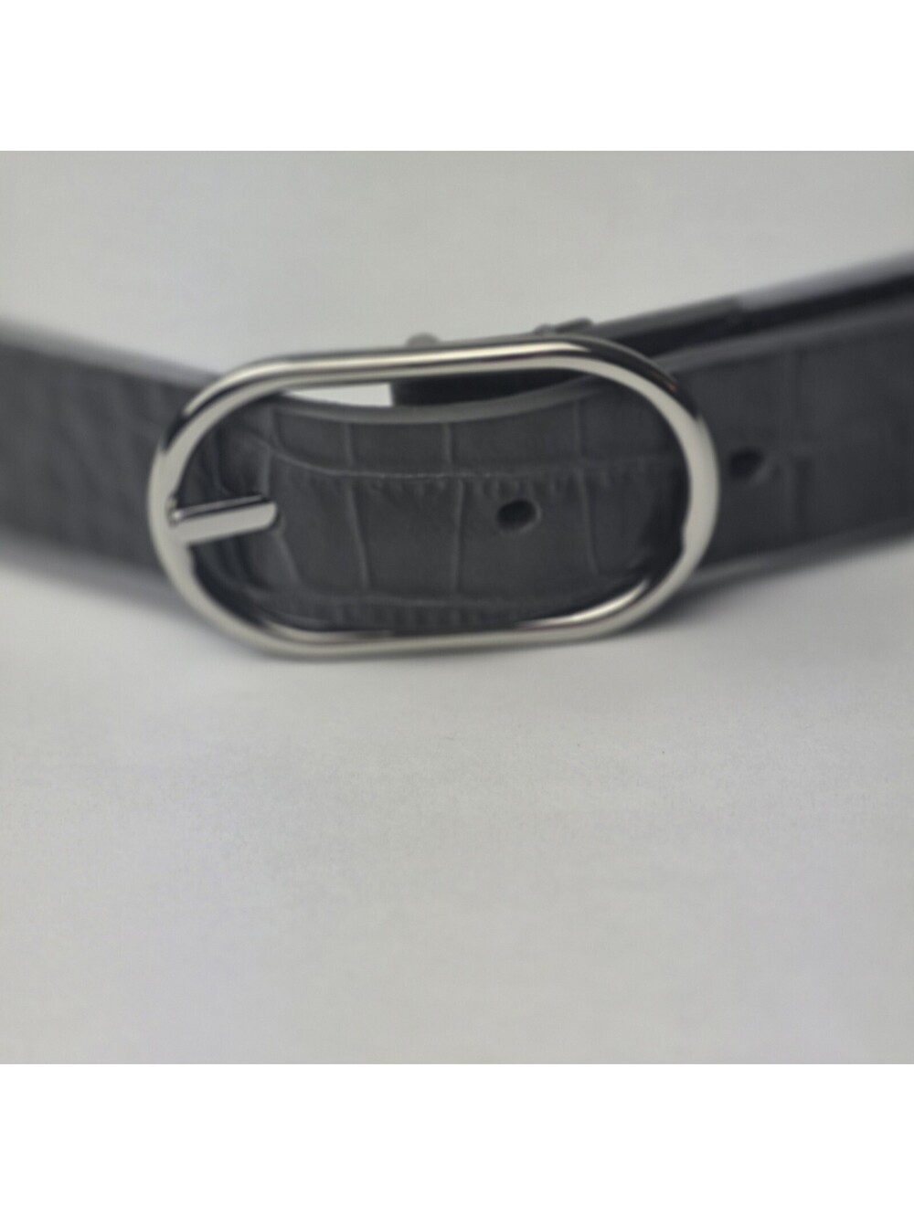 NEW  Talbots Leather Gray Snake Print Belt Silver Buckle and Silver Inside 2XL